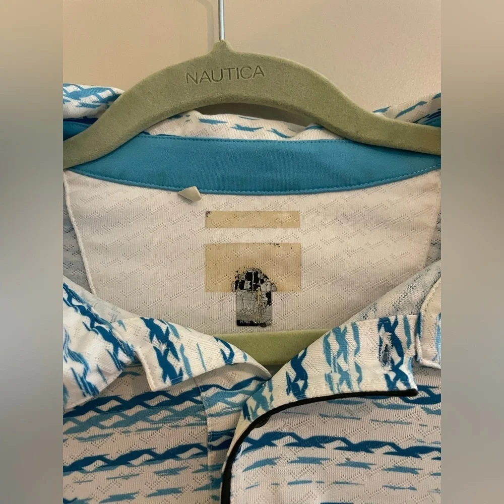 Adidas Blue and White Printed Golf Polo